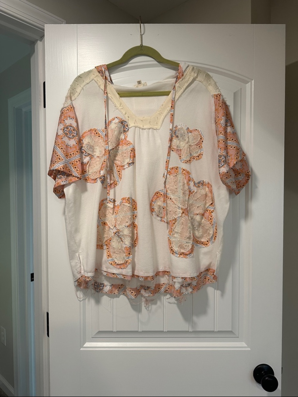 POL Cream with Peach Floral Patchwork Top
